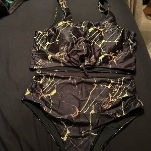 Black & gold marble 2 piece swimsuit